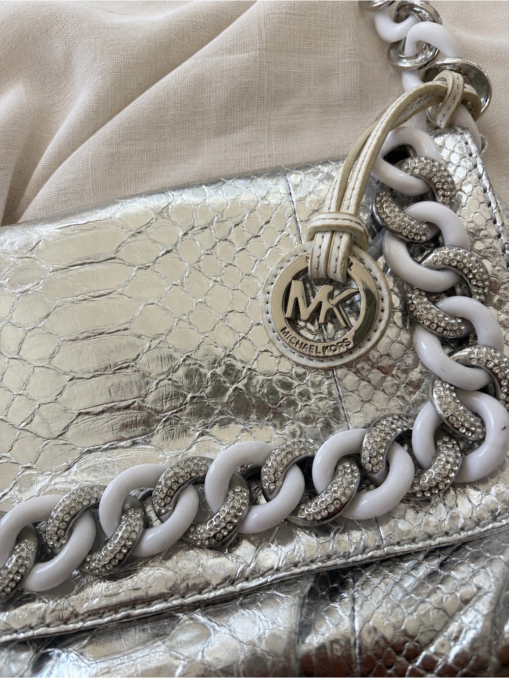 Vintage Michael Kors Metallic Python ID Chain Shoulder Bag Y2K - Picture 2 of 6